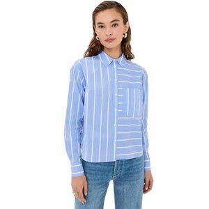 VERONICA BEARD Kinley Directional Stripe Cotton Blend Button-Up Shirt NWT 8